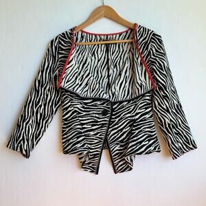 Yoana Baraschi Zebra Blazer Jacket Size 6 Retro Edgy Animal Print Lightweight
